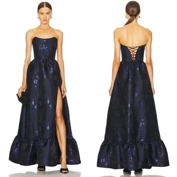 V. Chapman Dresses & Skirts - V. Chapman Charlotte Floral Jacquard Gown Maxi Dress Navy Blue NEW with tags